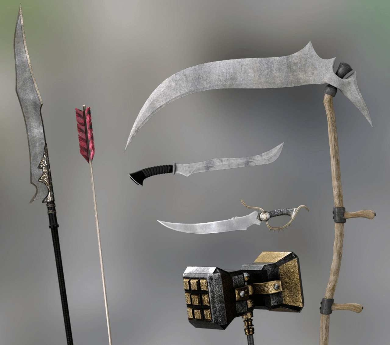 3d rendering of medieval weapons