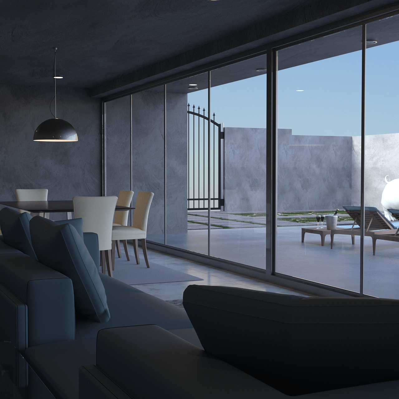 Interior of a villa with pool 3d Model outside
