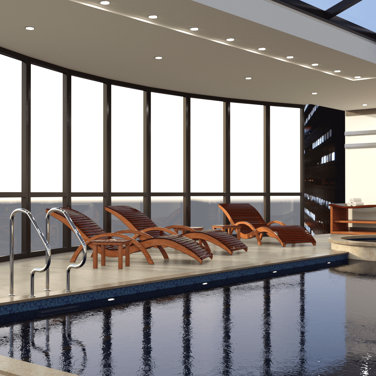 Rendering of the seat area next to the swimming pool