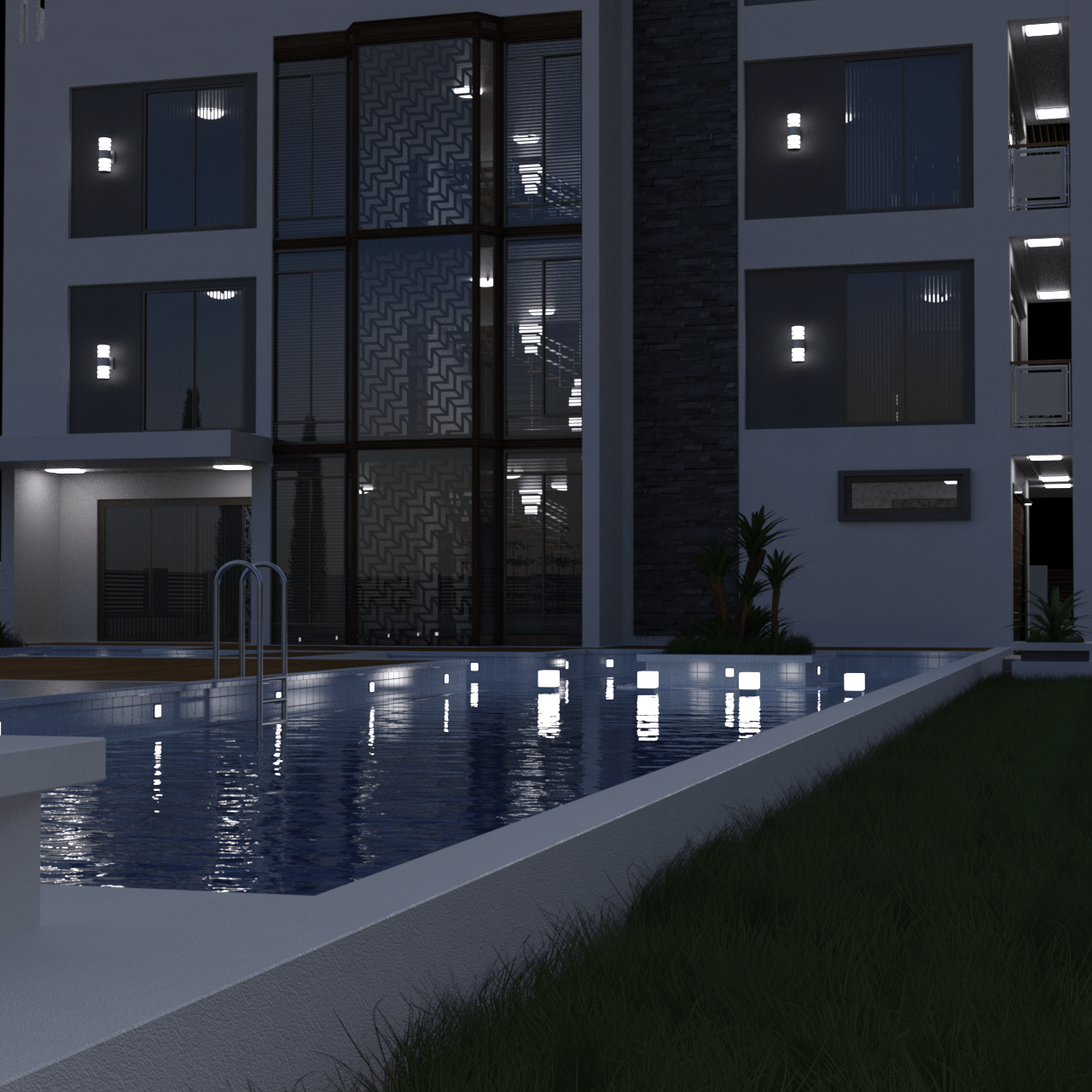 House 3d model with pool in front