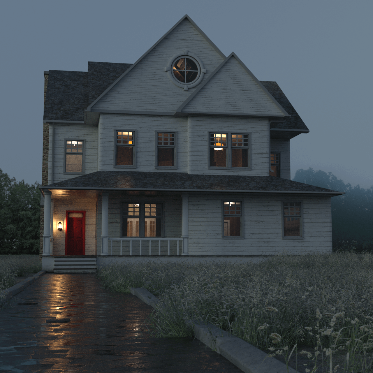 Front view of the farmhouse 3d asset
