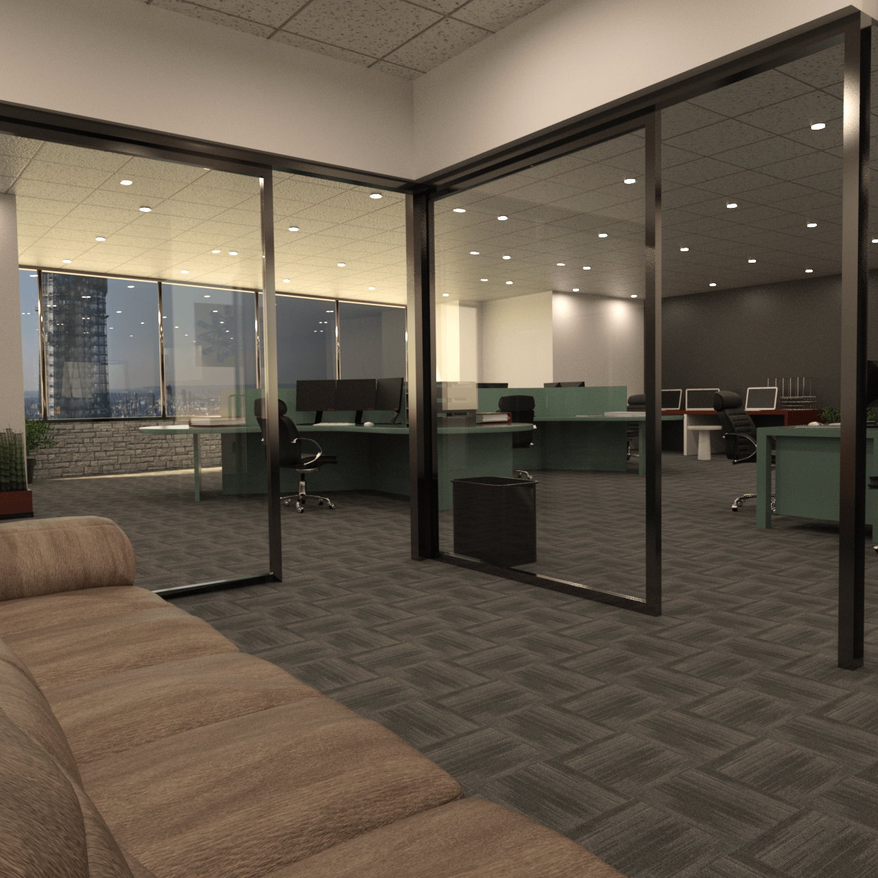 Waiting area inside the office 3d model.