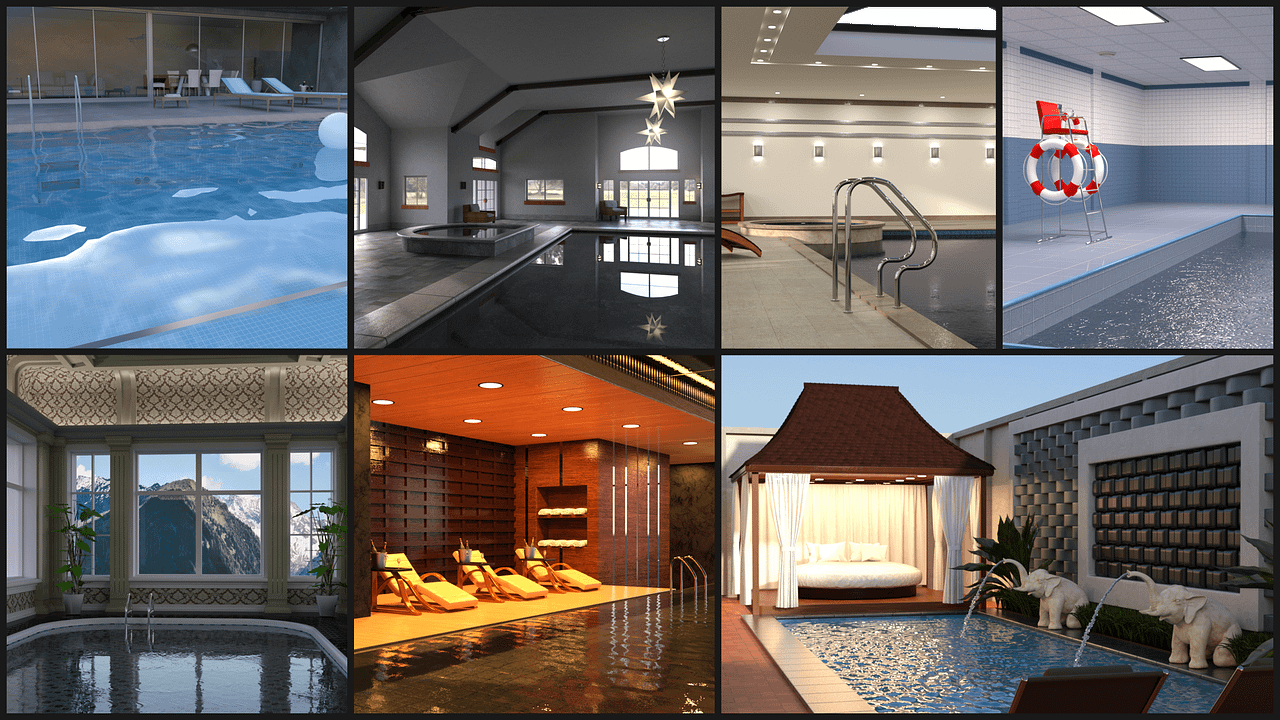 3d models of 7 different swimming pools