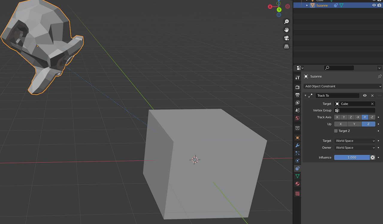 blender object constraints track to