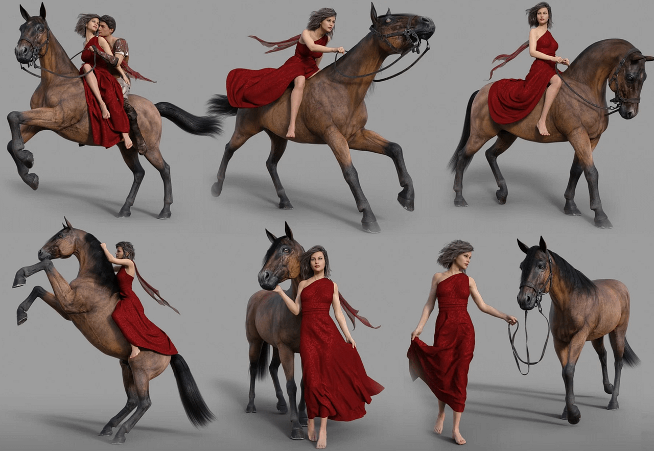 horse 3d model poses