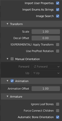 blender settings when importing fbx animation
