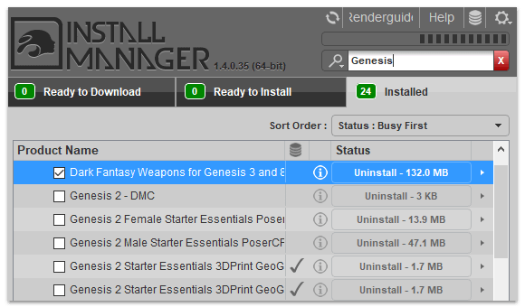 daz 3d install manager filter by genesis