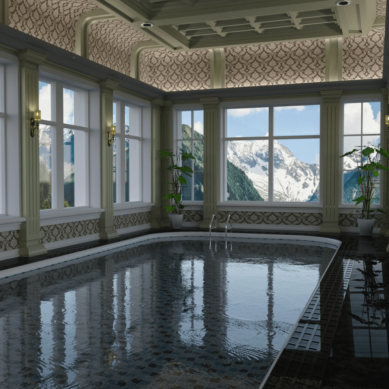 Rendering of a classic indoor pool 3d model
