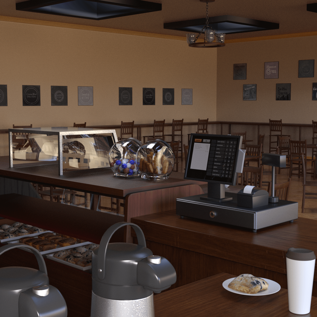Behind the counter of the coffee bar 3d model