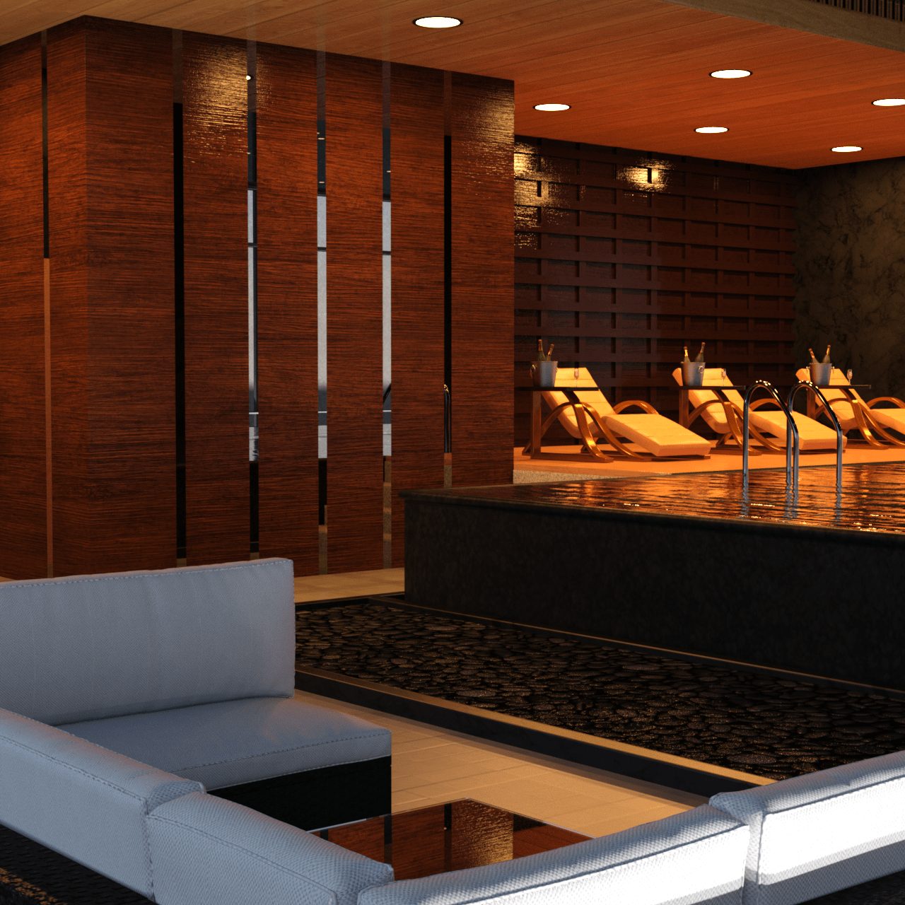 Normal seat area as part of the hotel indoor pool 3d model