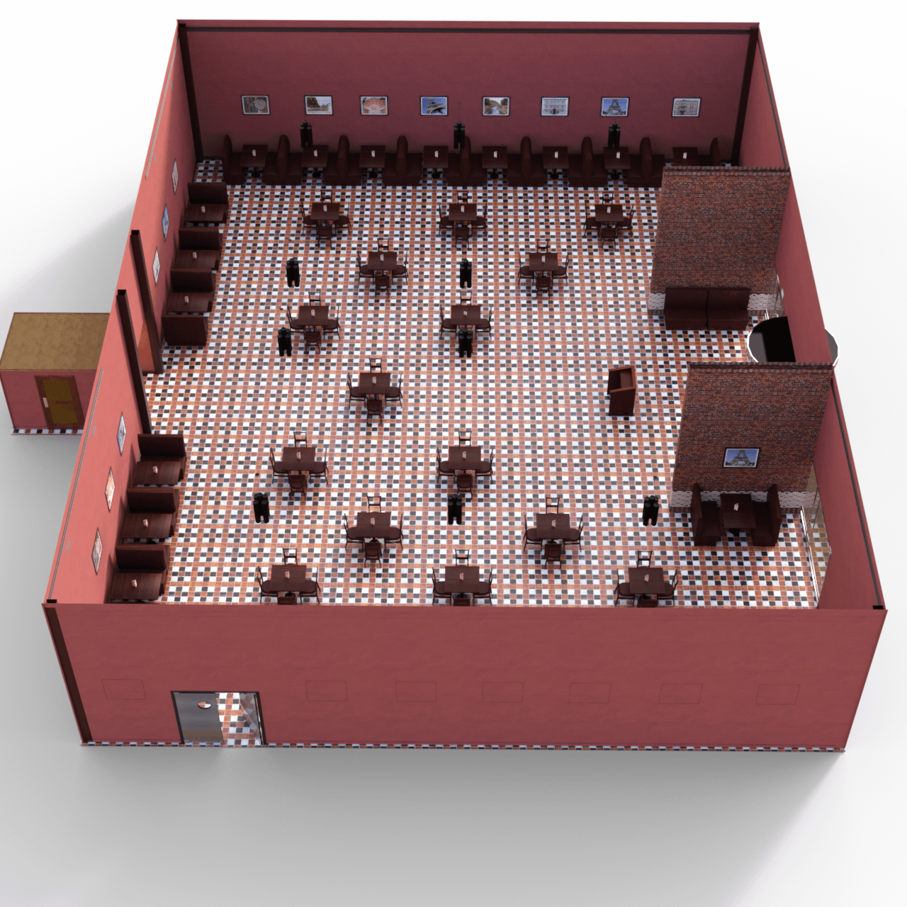 Top overview showing the interior of this restaurant 3d model