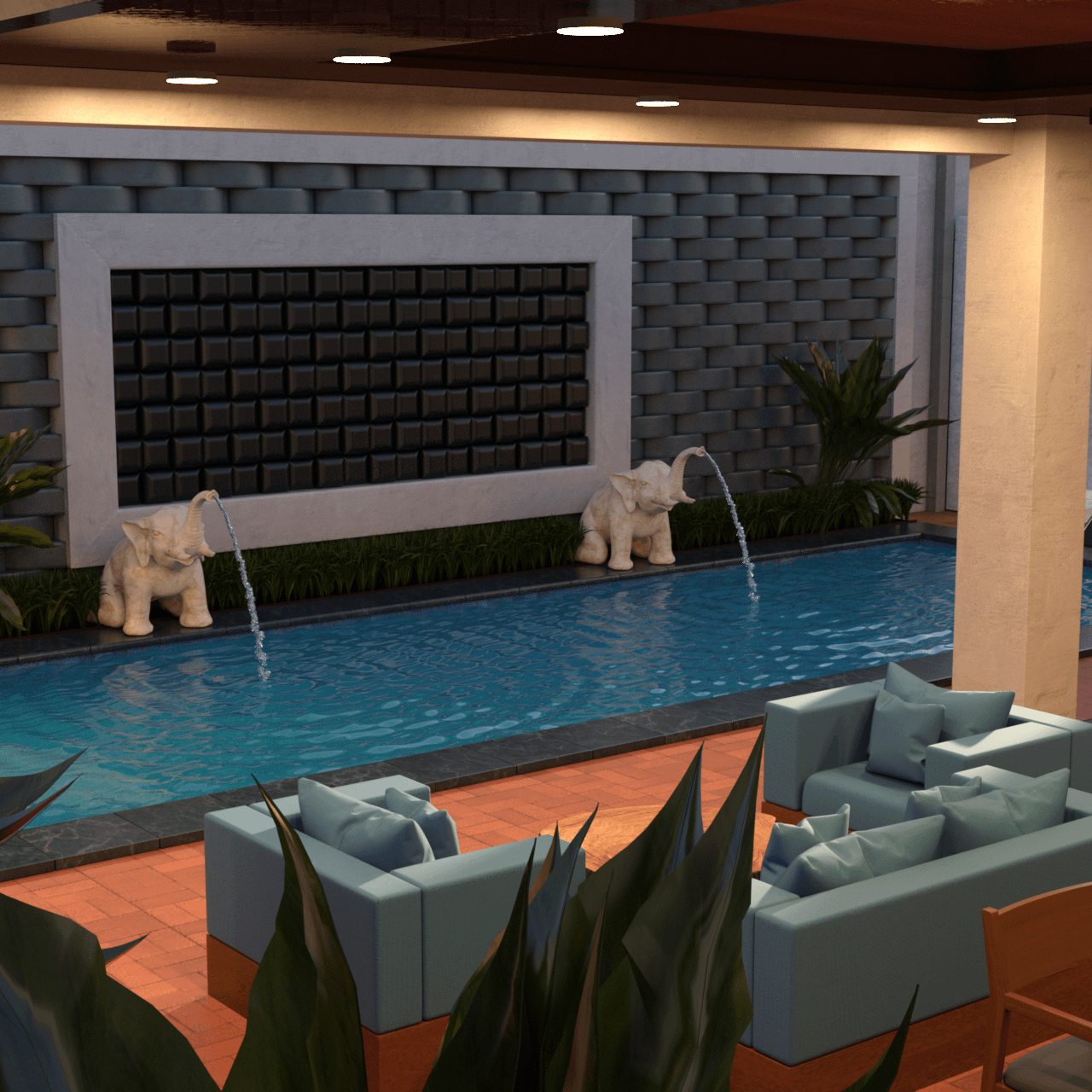 Seat area next to the swimming pool