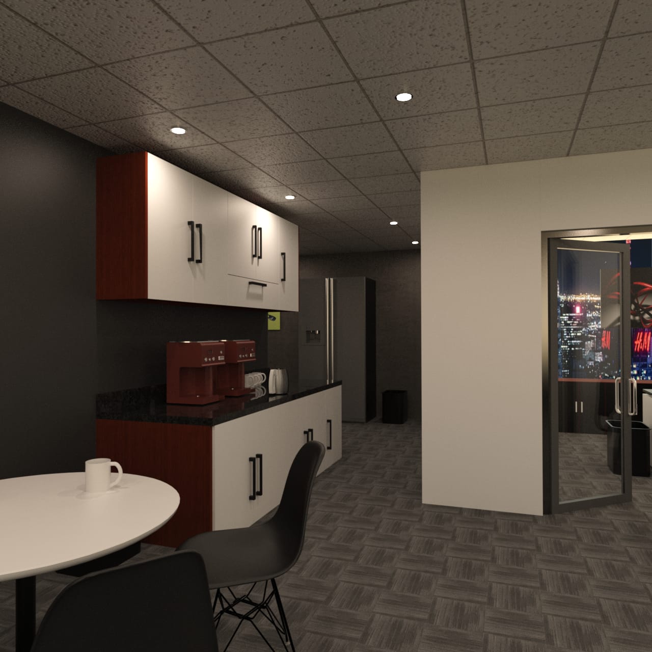 3d model of a coffee kitchen inside the office