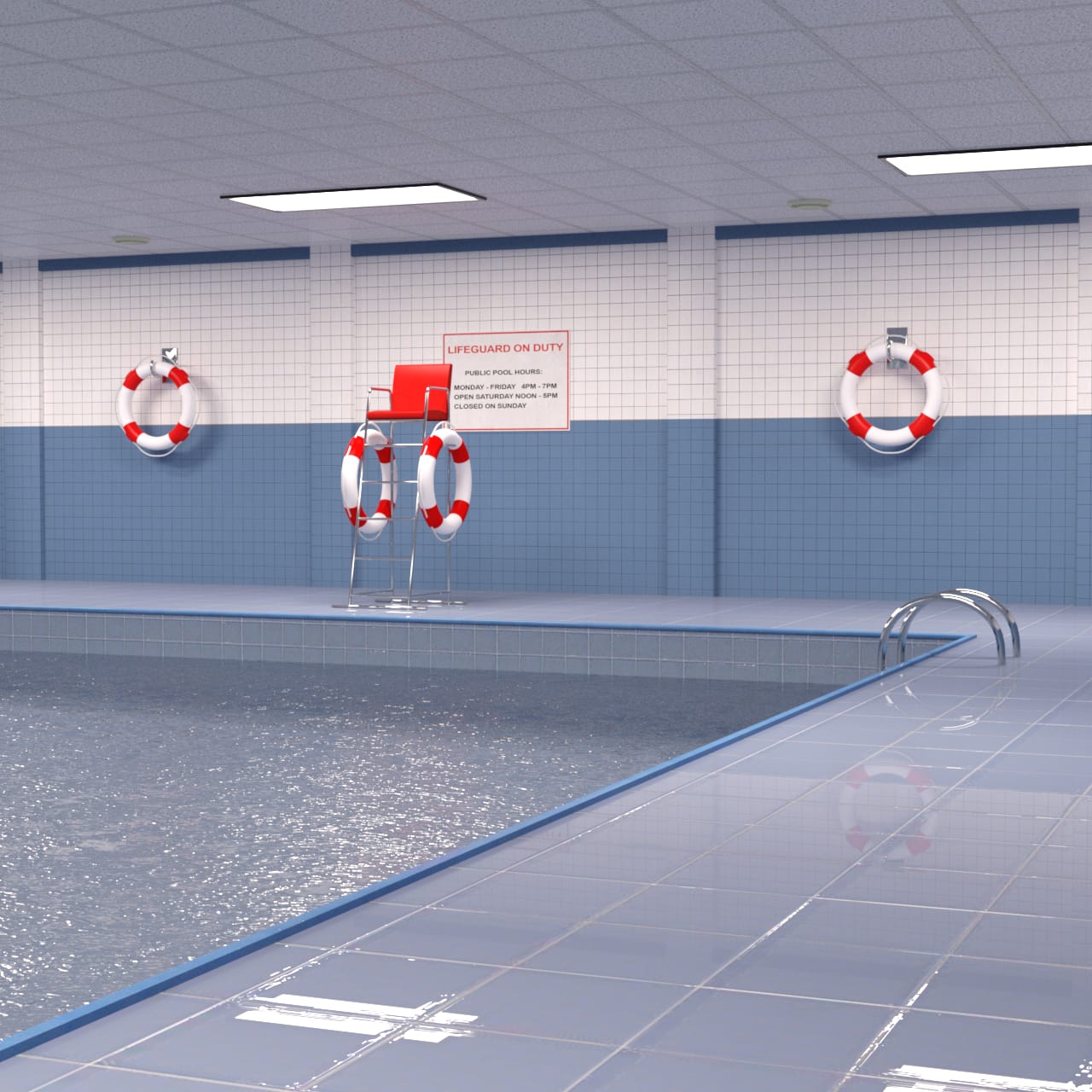 Alternative camera perspective of the public indoor pool 3d model