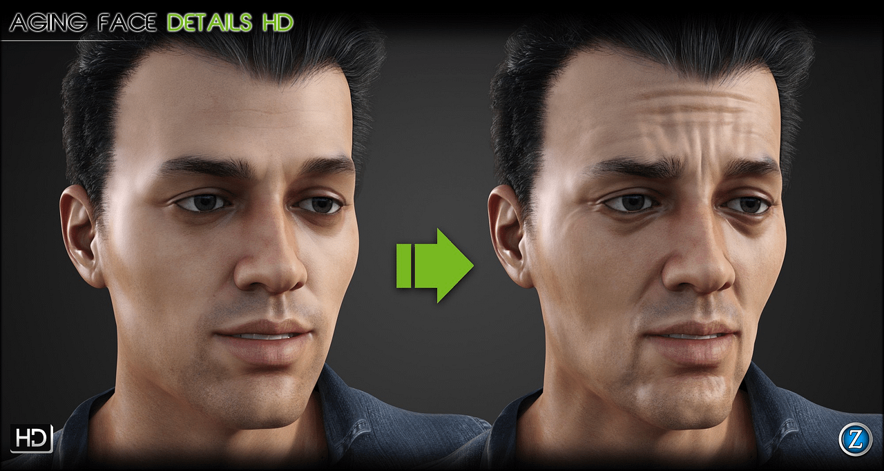 Aging face details for genesis 8 daz males