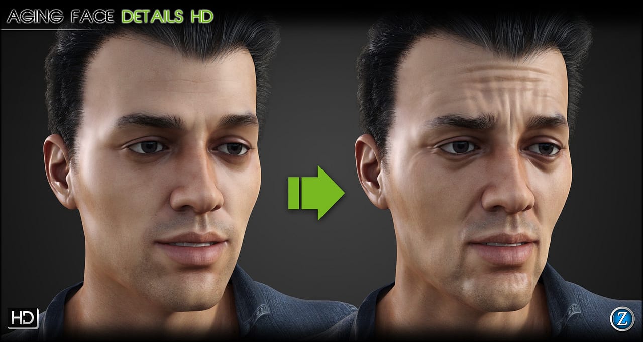 Aging face details for genesis 8 daz males