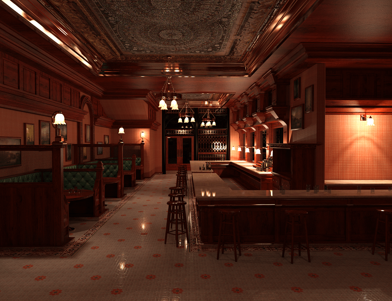 Rendering of a quality bar 3d model at night
