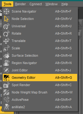 tool geometry editor tab in daz