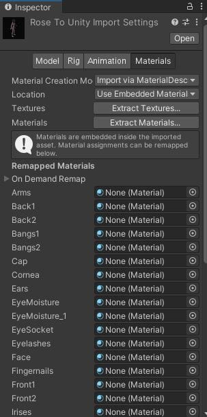 unity model options extract materials textures