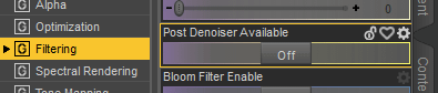 daz render settings filtering post denoiser option