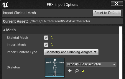 fbx import with existing skeletal mesh