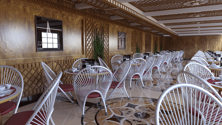 3d model of a french cafe with decoration